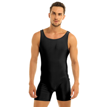 Solid Sleeveless Slim Fit Bodysuit with Round Neck / One-Piece Lingerie Bodysuit for Men - EVE's SECRETS